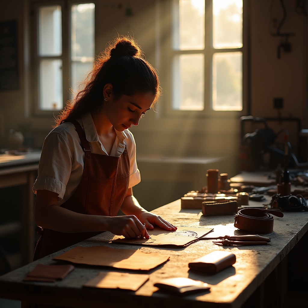Artesano trabajando el cuero